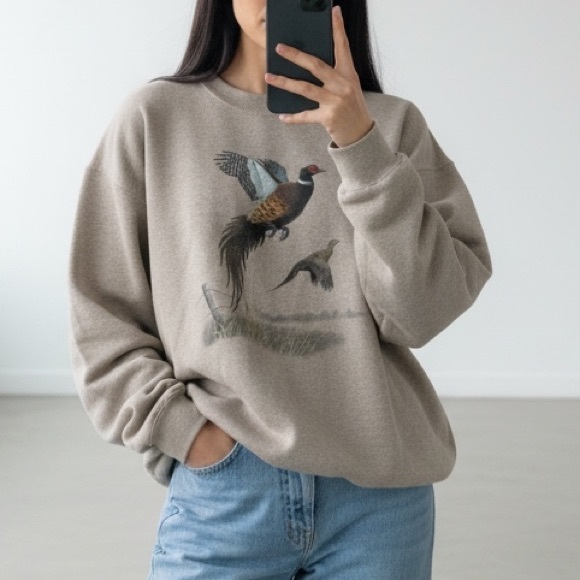 Vintage Tops - Vintage 90s Pheasant Sweatshirt Crewneck Cottagecore Wildlife Graphic